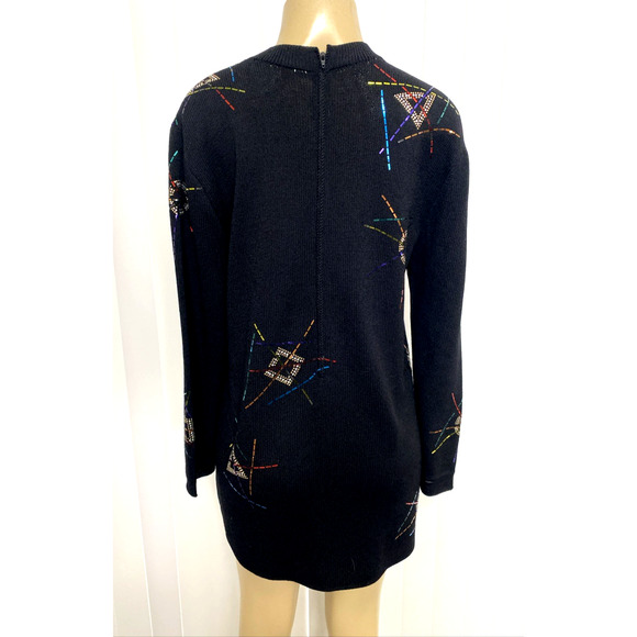 St John Santana Knit Top Long Sleeve Crew Neck Paillette Embellished Black 14 XL - Picture 7 of 9